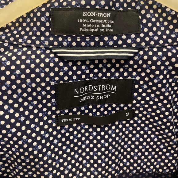 Small Navy Nordstrom Dress Shirt With White Dots and Blue Florals - Picture 2 of 3